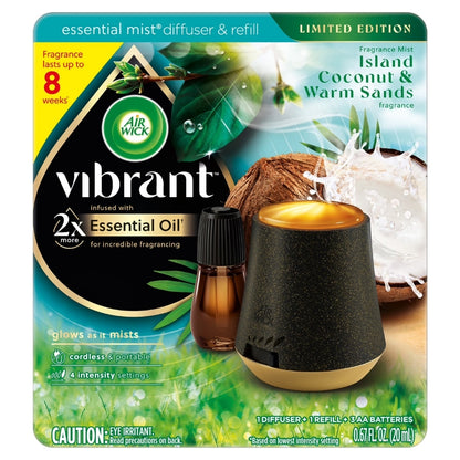 Air Wick Vibrant Essential Mist Starter Kit, Island Coconut & Warm Sands
