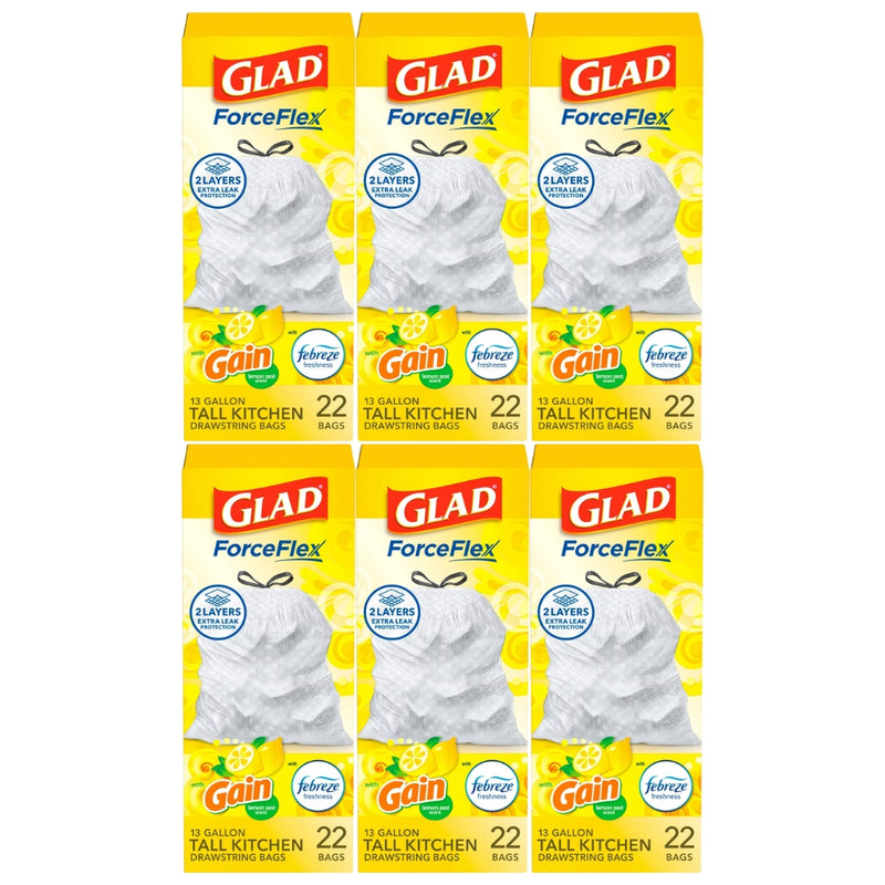Glad ForceFlex Tall Trash Bags, Gain Febreze Lemon Zest Scent, 13 Gallon, 22 Count