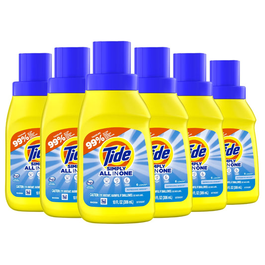 Tide Simply All-in-One Laundry Detergent, Refreshing Breeze, Travel Size, 10oz, 6-Pack -