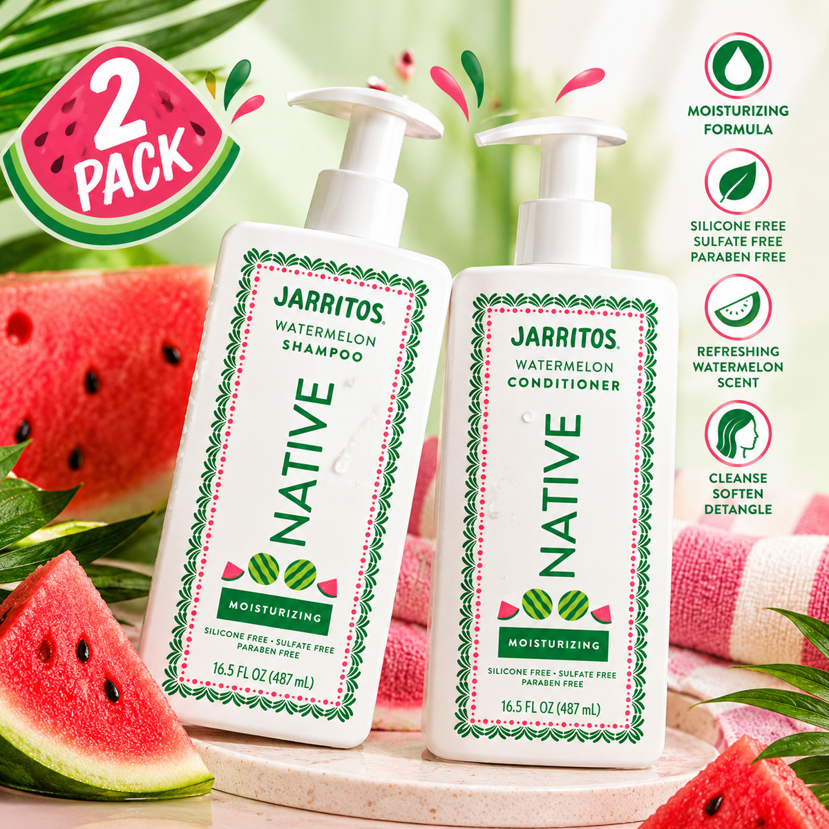 Native Shampoo & Conditioner Set, Jarritos Watermelon, 16.5 oz Each