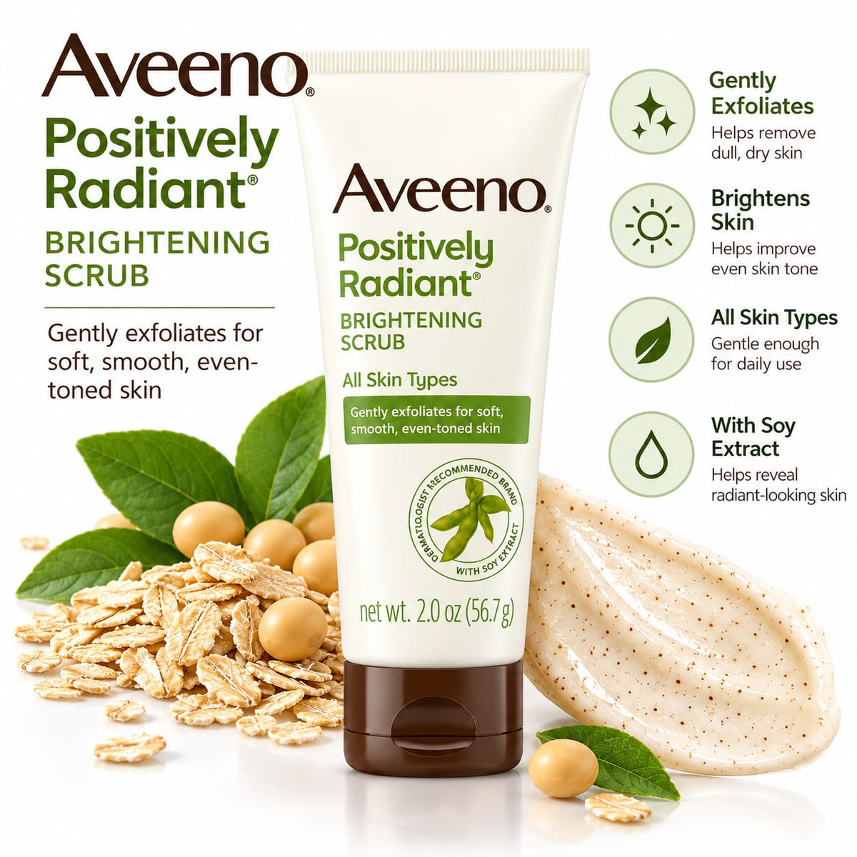 Aveeno Positively Radiant Skin Brightening Facial Scrub, 2 oz, product details 3