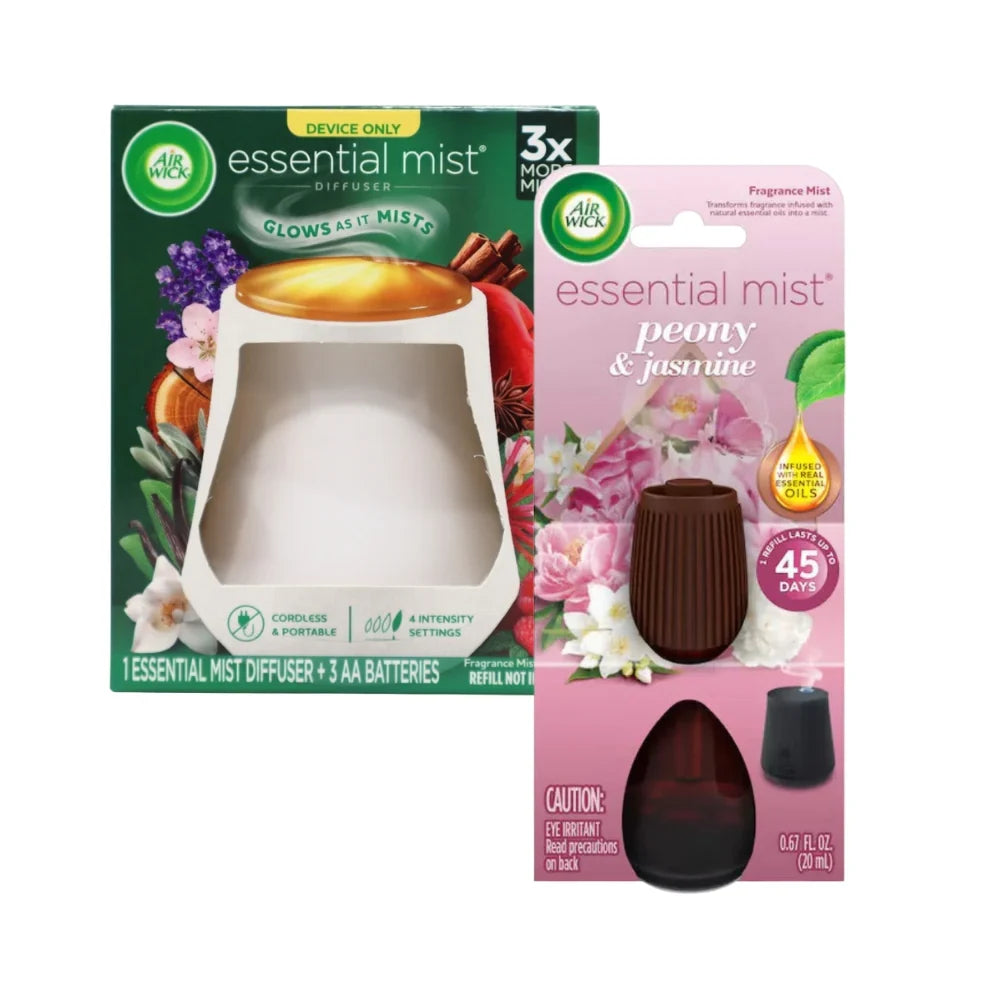 Air Wick Essential Mist Diffuser Starter Kit (White Diffuser + Peony & Jasmine Refill)