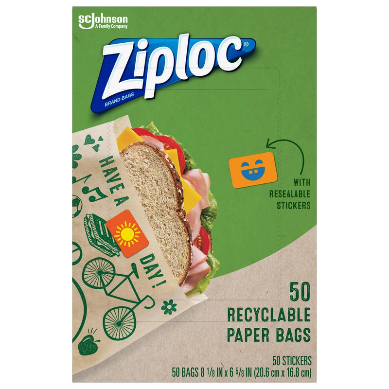 Ziploc Recyclable Paper Bags with Resealable Stickers, 50 Count