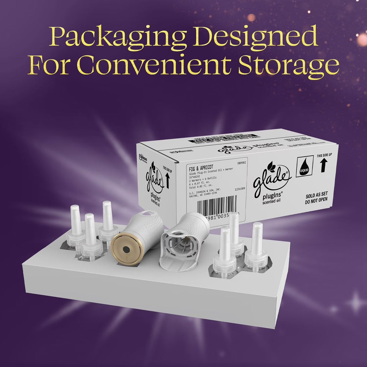 Glade PlugIns Scented Oil, Fig & Apricot, 2 Warmers + 6 Refills -