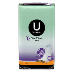 U by Kotex Clean & Secure Maxi Pads, Overnight, 40 Count