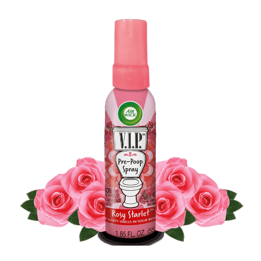 Air Wick V.I.P. pre-poop toilet spray Rosy Starlet 1.85 oz bottle with pink roses