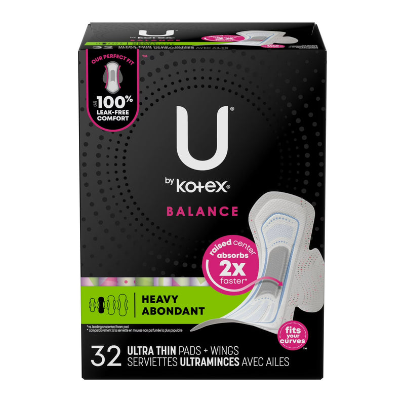 U by Kotex Balance Ultra Thin Pads with Wings, Heavy, 32 Count