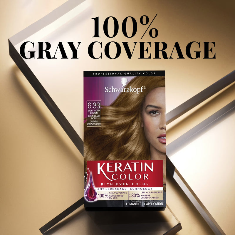 Schwarzkopf Keratin Color Permanent Hair Color, 6.33 Light Gold Brown