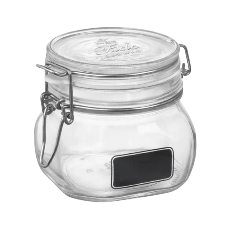 Bormioli Rocco Fido Clear Jar with Chalkboard, 17 Oz / .5 L - First Choice Buying