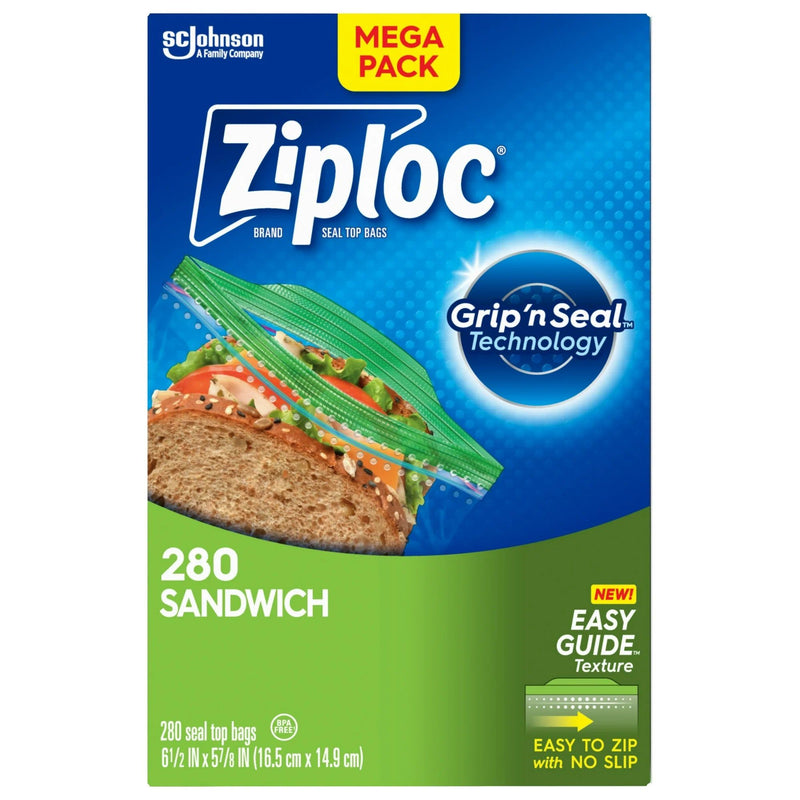 Ziploc Sandwich Bags with EasyGuide Technology, 280 Count ( 7" x 5" )
