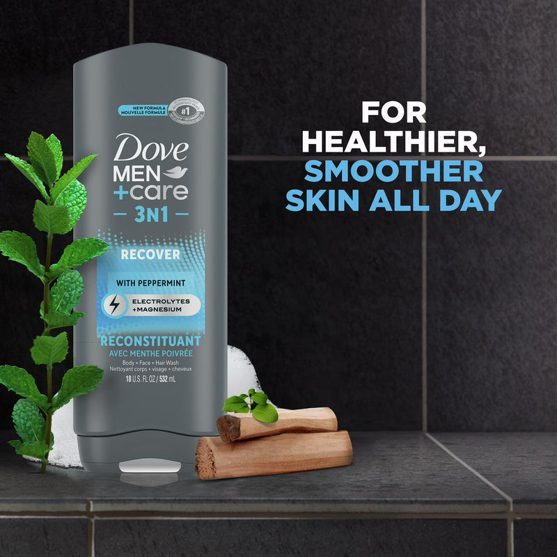 Dove Men+Care 3N1 Hair, Face & Body Wash, Recover with Peppermint, 18oz