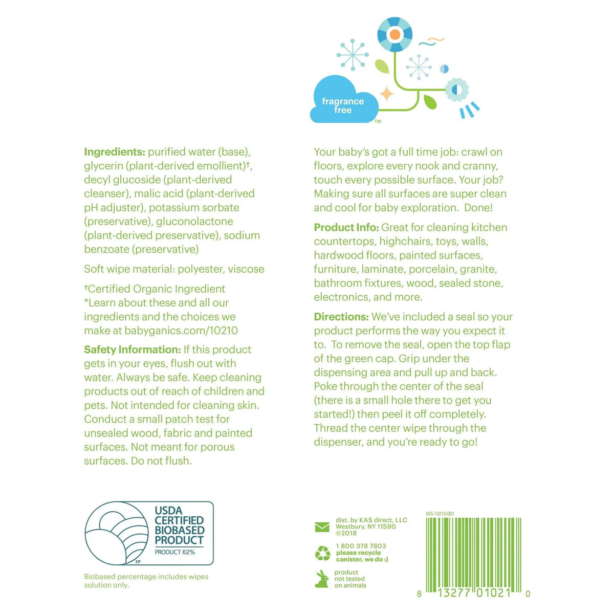 Babyganics All-Purpose Surface Wipes, Fragrance-Free, 75 Count -