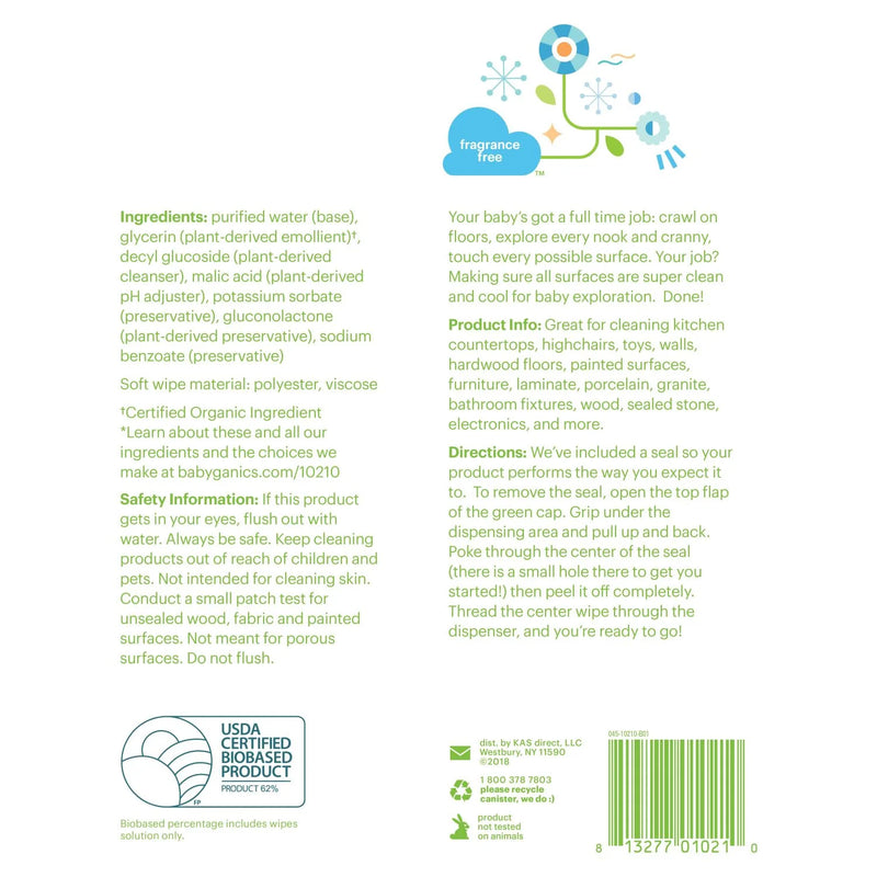 Babyganics All-Purpose Surface Wipes, Fragrance-Free, 75 Count