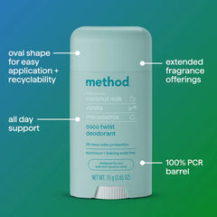 Method Deodorant Stick, Aluminum & Baking Soda Free, Coco Twist, 2.65oz
