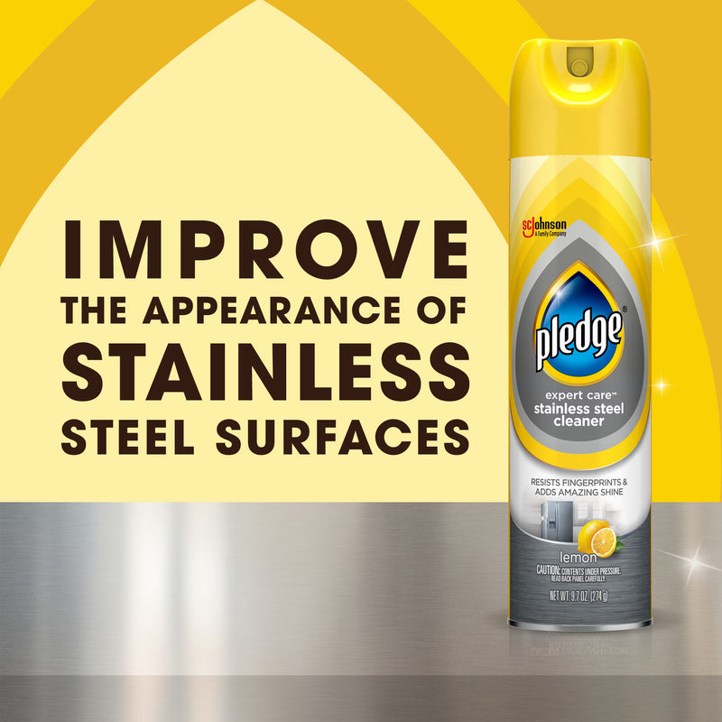 Pledge Expert Care Stainless Steel Cleaner, Lemon, 9.7oz