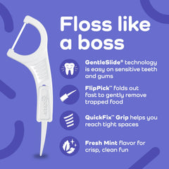 Plackers Gentle Line Floss Picks with Fold-Out FlipPick, Fresh Mint, 75 Count