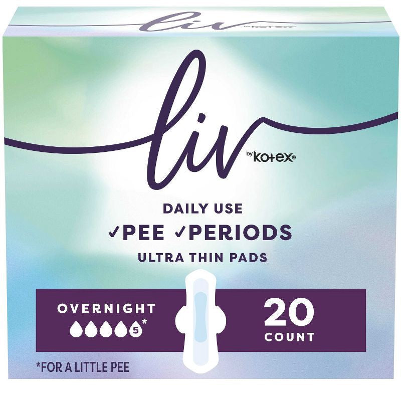 Liv by Kotex Period & Pee Pads, Ultra Thin, Overnight, 20 Count