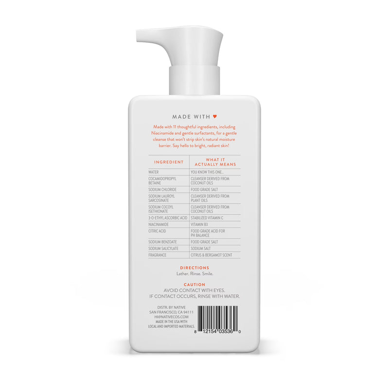 Native Brightening Facial Cleanser, Citrus & Bergamot, 12oz
