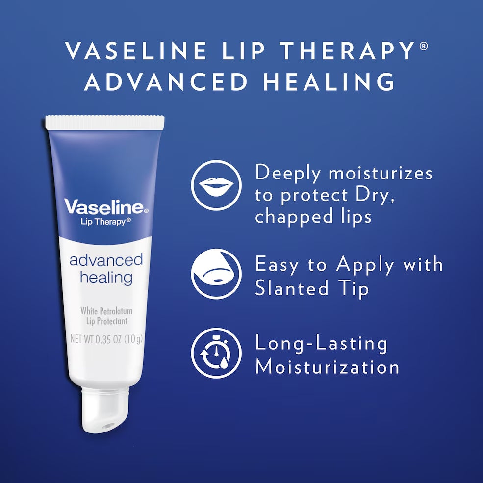 Vaseline Lip Therapy Advanced Healing benefits: helps soothe dry, chapped lips