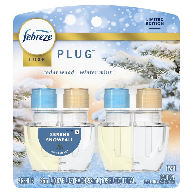 Febreze Luxe Plug Scented Oil Refills, Serene Snowfall, 0.87oz, 2 Count