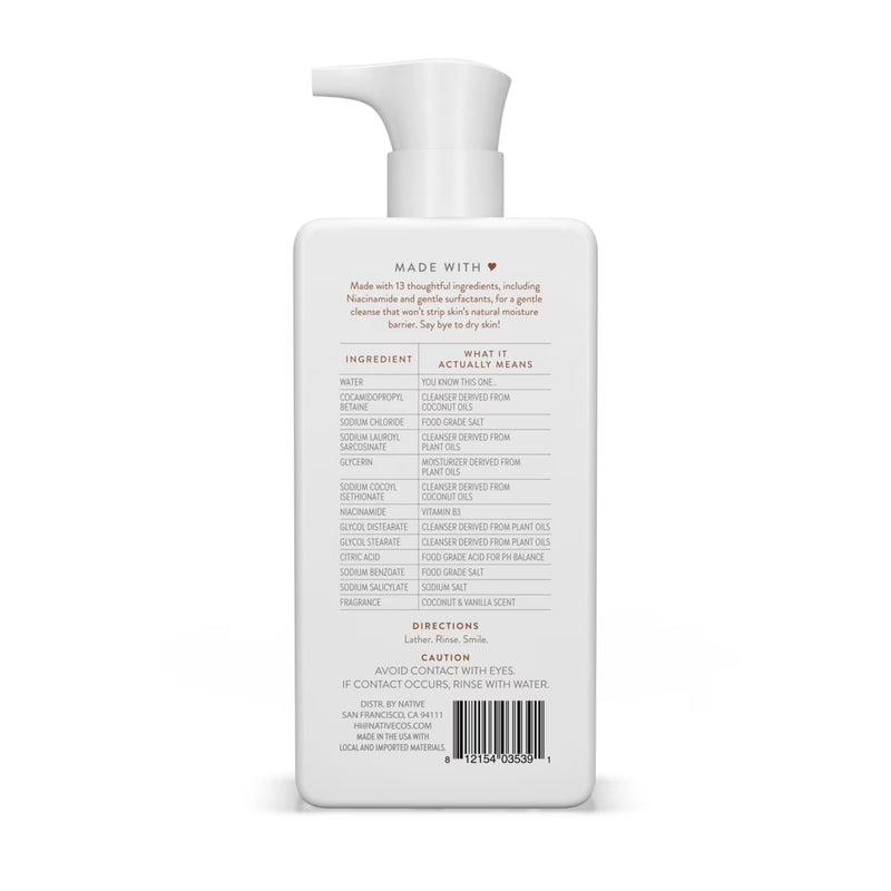 Native Moisturizing Facial Cleanser, Coconut & Vanilla, 12oz