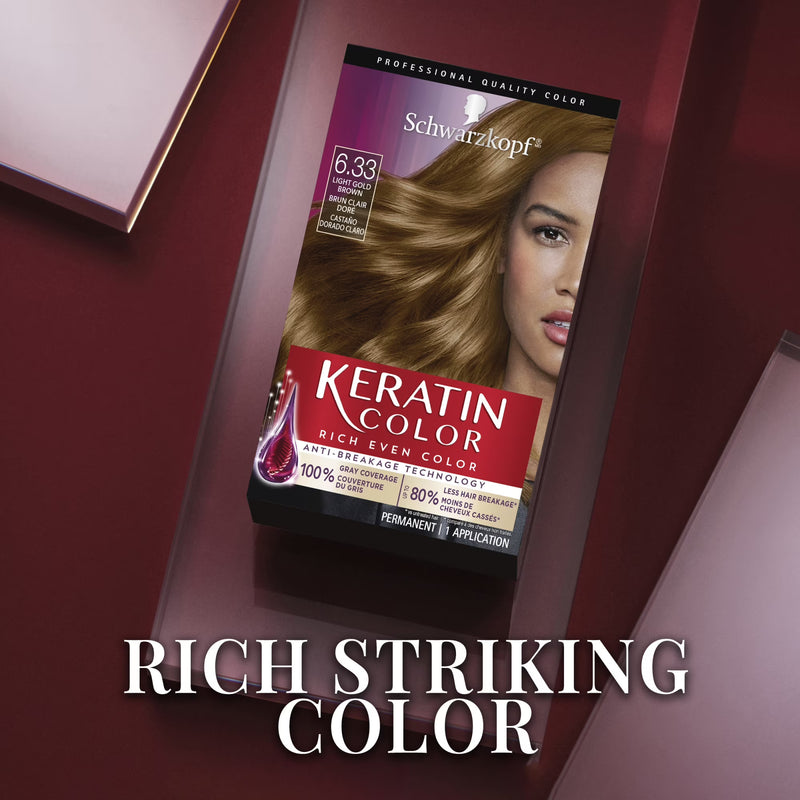 Schwarzkopf Keratin Color Permanent Hair Color, 6.33 Light Gold Brown