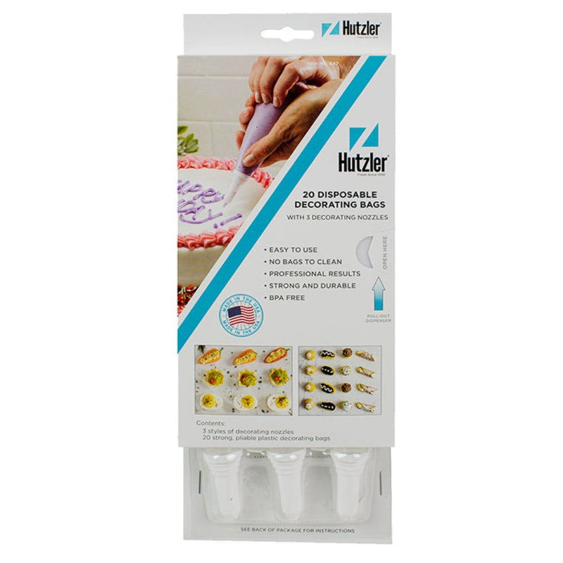 Hutzler Disposable Decorating Bags and 3 Decorating Nozzles Set - First Choice Buying