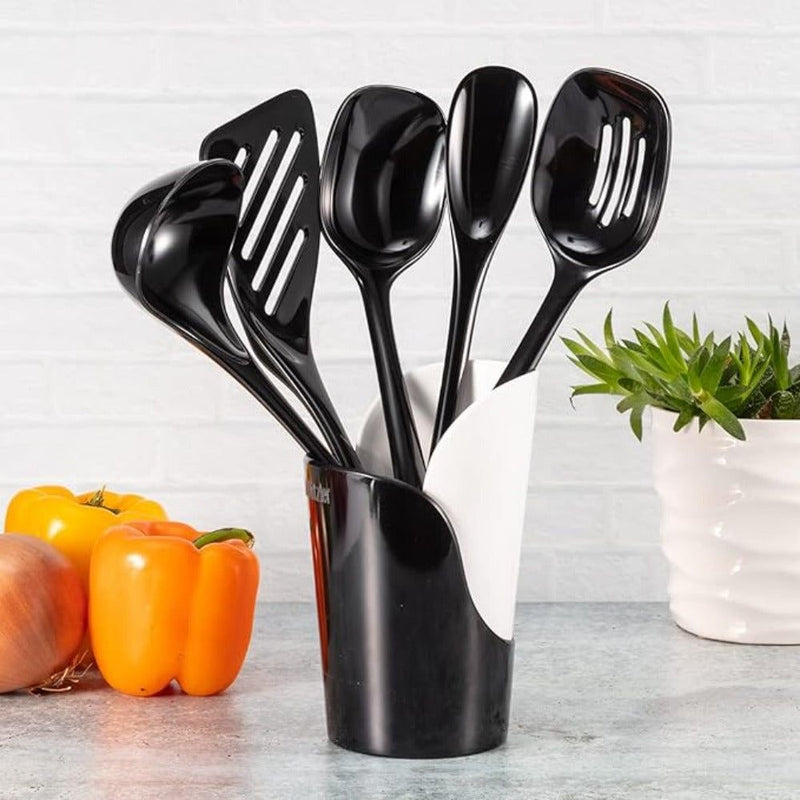 Hutzler Melamine Cooking Utensils and Crock Set, 6-pc, Black - First Choice Buying