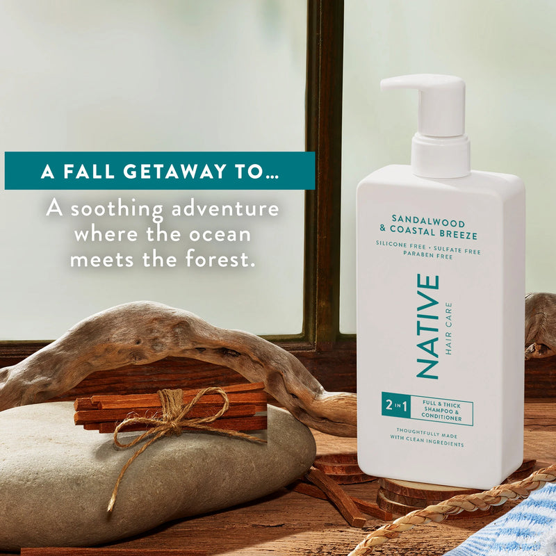 Native Full & Thick 2-in-1 Shampoo & Conditioner, Sandalwood & Coastal Breeze, 16.5oz