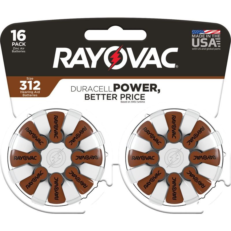 Rayovac Size 312 Hearing Aid Batteries, 16 Pack