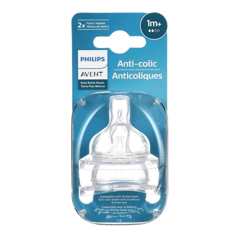 Philips AVENT Anti-Colic Baby Bottle Nipple, Flow 2, 1M+, 2-Pack - First Choice Buying