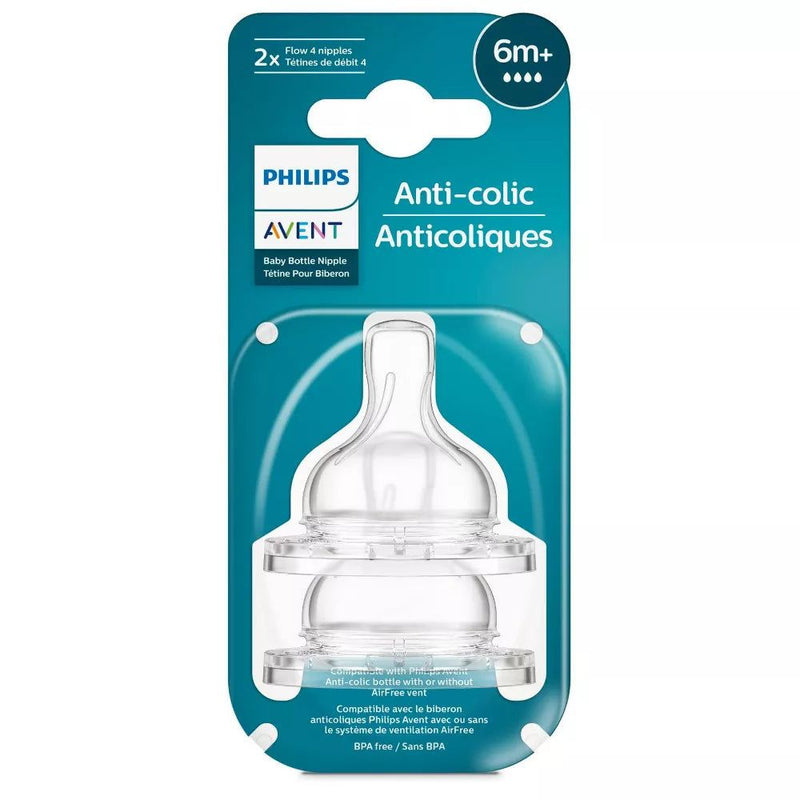 Philips AVENT Anti-Colic Baby Bottle Nipple, Flow 4, 6m+, 2-Pack - First Choice Buying