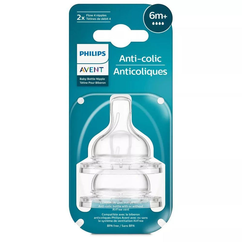 Philips AVENT Anti-Colic Baby Bottle Nipple, Flow 4, 6m+, 2-Pack - First Choice Buying