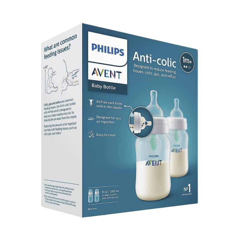 Philips AVENT Anti-Colic Baby Bottles with AirFree Vent, 9oz, Clear, Flow 2, 1M+, 2-Pack - First Choice Buying