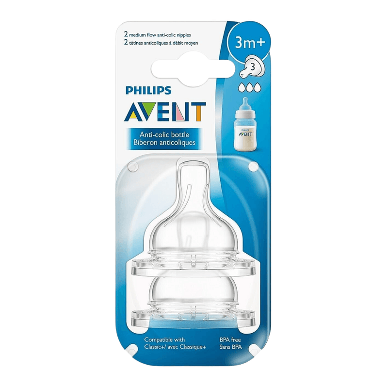 Philips AVENT Anti-Colic Nipple, Medium Flow, Flow 3, 3M+, 2-Pack - First Choice Buying