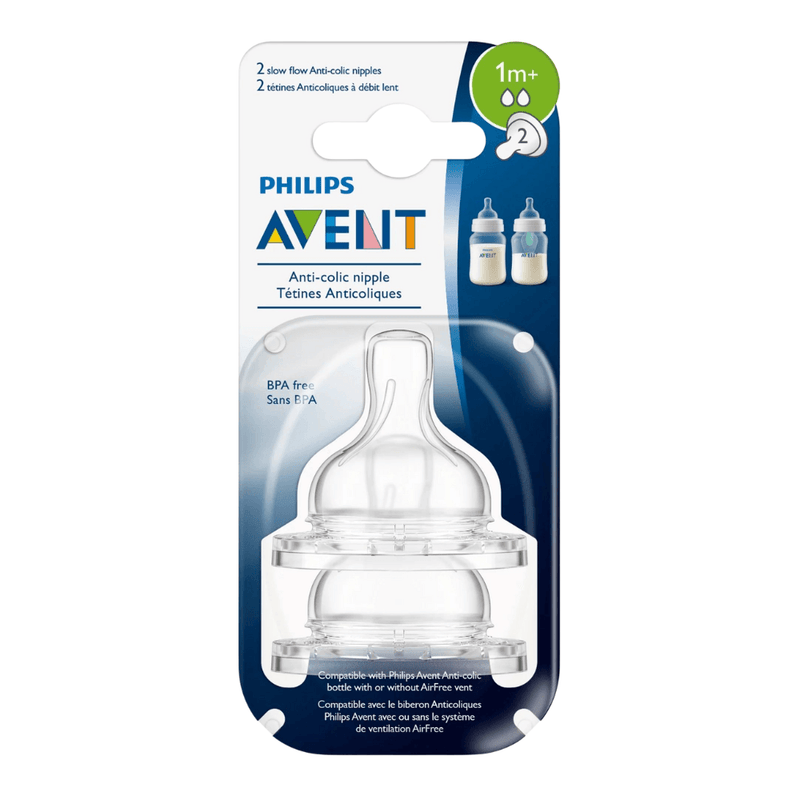 Philips AVENT Anti-Colic Nipple, Slow Flow, Flow 2, 1m+, 2-Pack - First Choice Buying