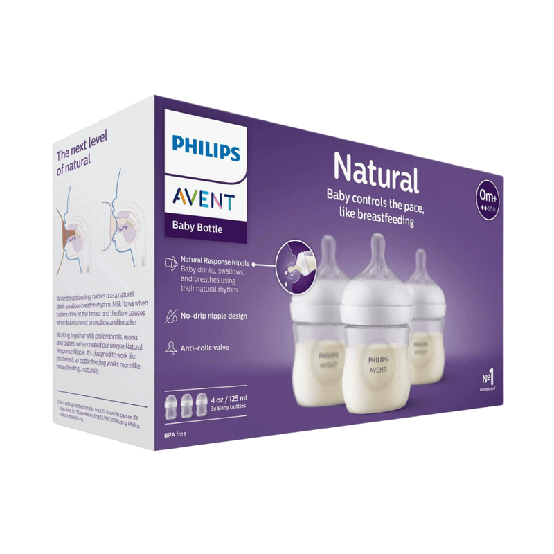 Philips AVENT Natural Baby Bottle with Natural Response Nipple, 0m+, Flow 2, 4 Oz, Clear, 3-pack - First Choice Buying