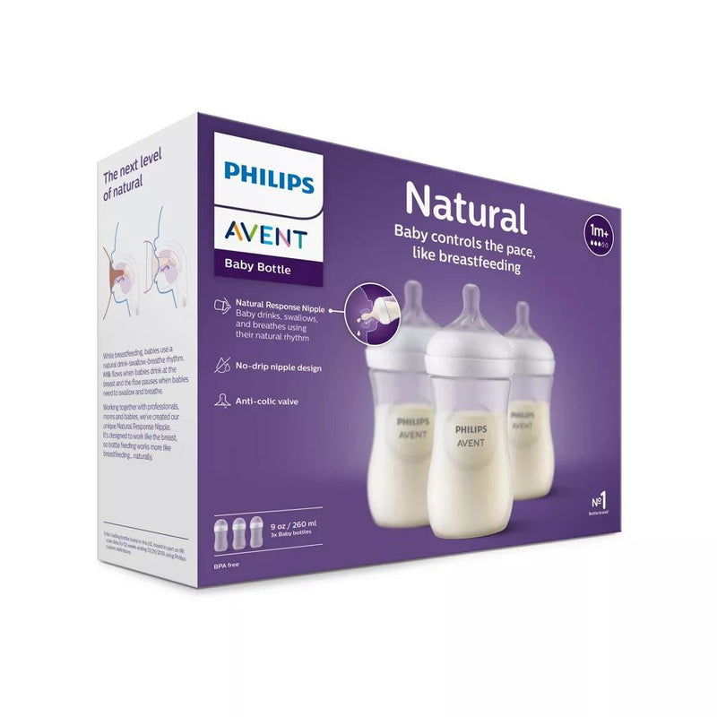 Philips AVENT Natural Baby Bottle with Natural Response Nipple, 1m+, Flow 3, 9 Oz, Clear, 3-pack - First Choice Buying