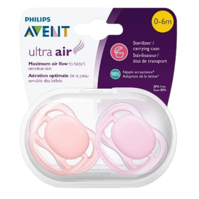 Philips AVENT Ultra Air Pacifier, 0-6 Months, Pink/Orange, 2-Pack - First Choice Buying