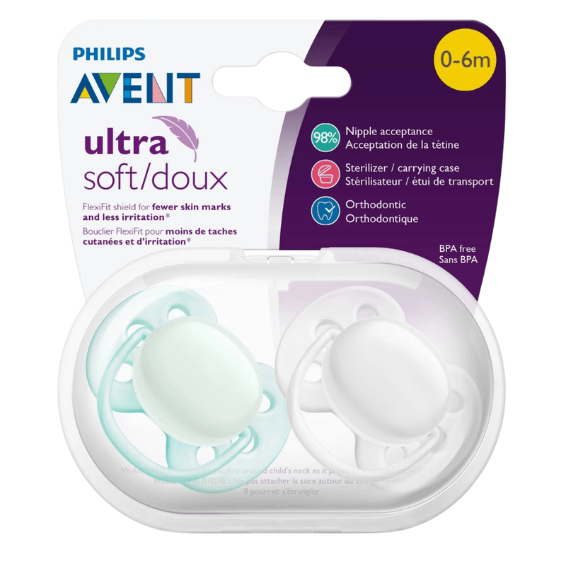 Philips AVENT Ultra Soft Pacifier, 0-6 Months, Blue/White, 2-Pack - First Choice Buying