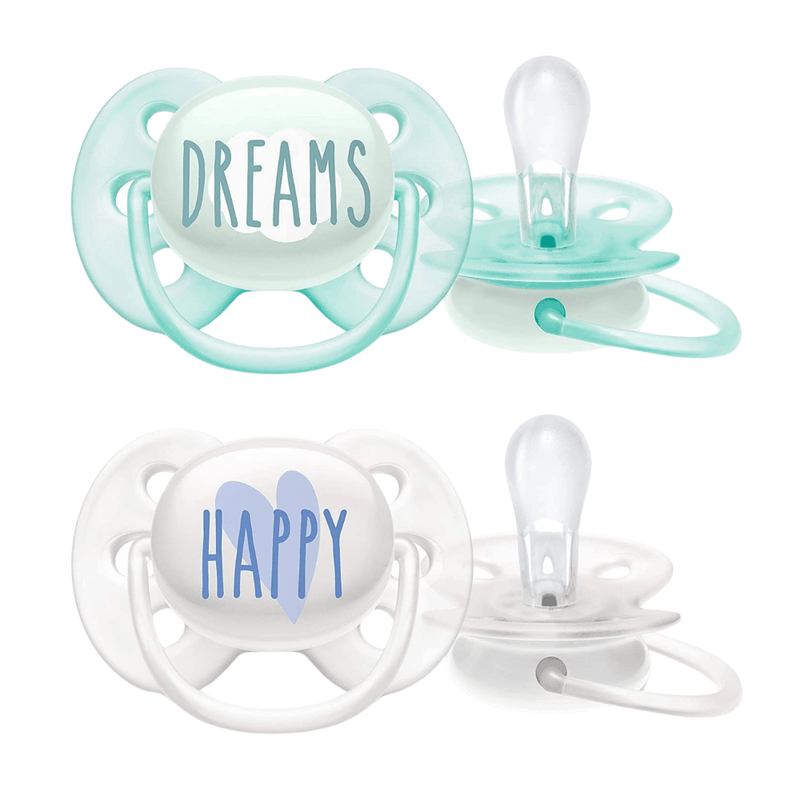 Philips AVENT Ultra Soft Pacifier, 0-6 Months, Dreams and Happy Designs, Blue or White, 2-Pack - First Choice Buying