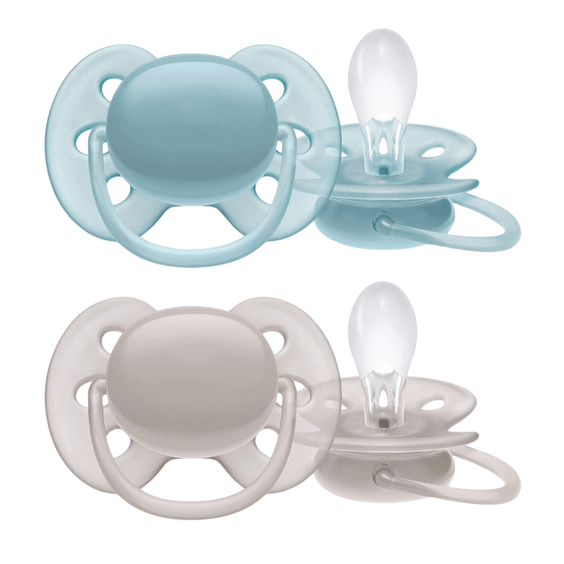 Philips AVENT Ultra Soft Pacifier, 6-18 Months, Blue or Gray, 2-Pack - First Choice Buying