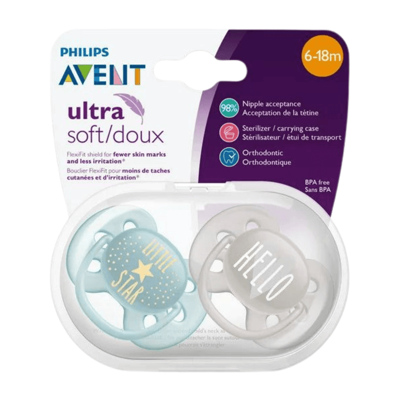Philips AVENT Ultra Soft Pacifier, 6-18 Months, Blue or Green, 2-Pack - First Choice Buying