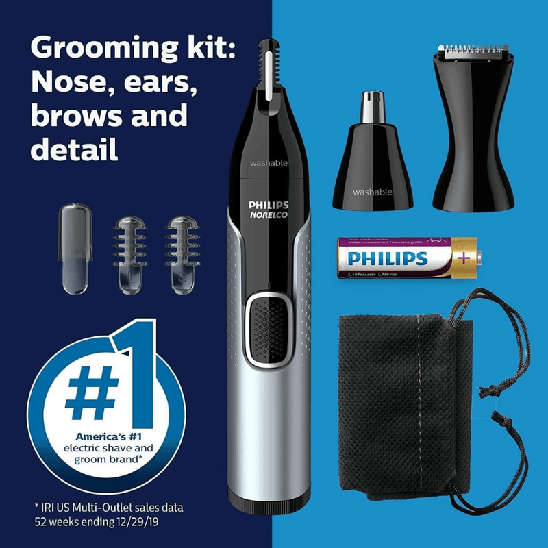 Philips Norelco Nose Trimmer 5000, For Nose, Ears, Eyebrows, Black and Silver - First Choice Buying