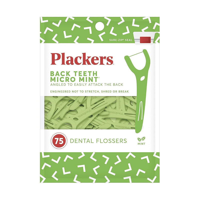 Plackers Back Teeth Micro Dental Flossers, Mint, 75 Count - First Choice Buying