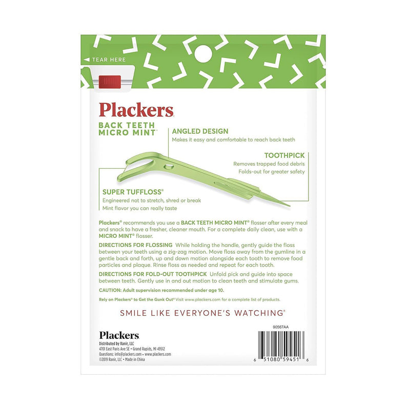 Plackers Back Teeth Micro Dental Flossers, Mint, 75 Count - First Choice Buying