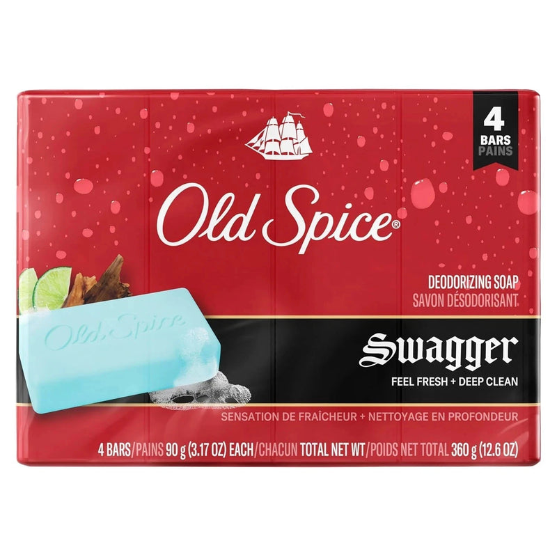 Old Spice Swagger Deodorizing Bar Soap, 3.17oz ea, 4 Count