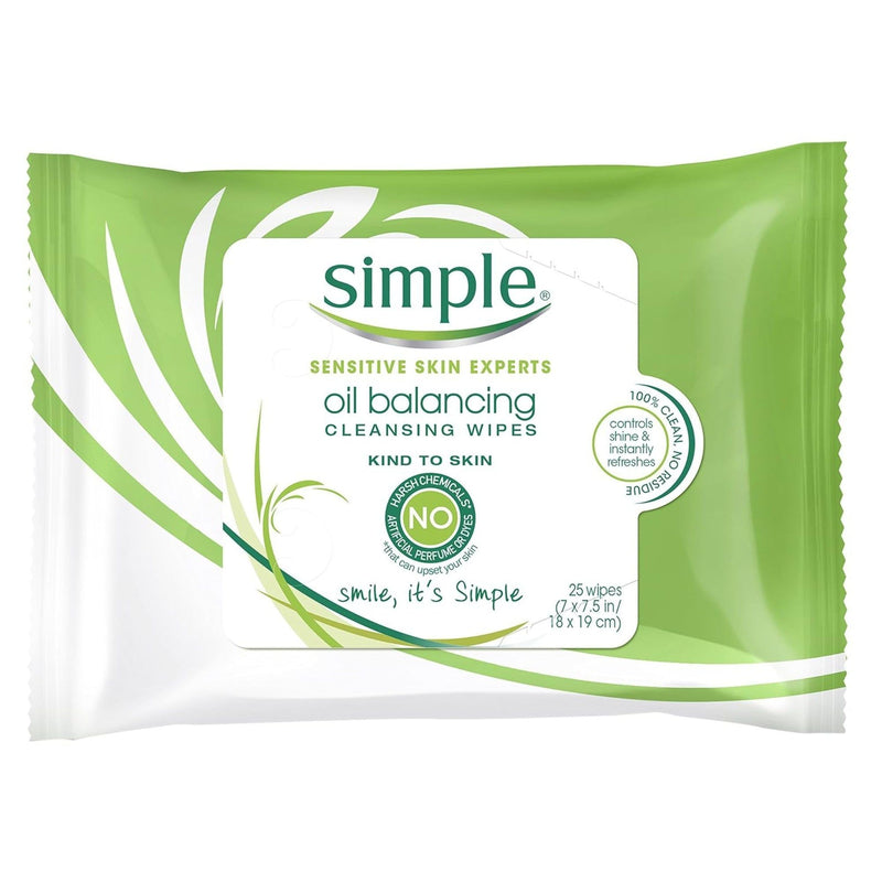 Simple Oil Balancing Cleansing Facial Wipes, 25 Count - First Choice Buying