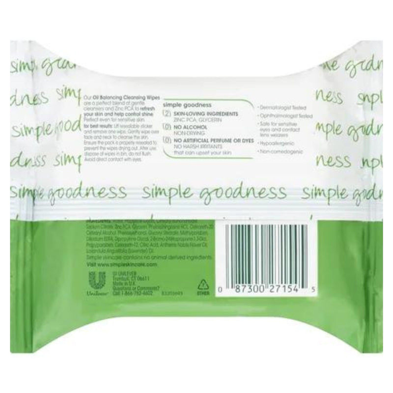 Simple Oil Balancing Cleansing Facial Wipes, 25 Count - First Choice Buying