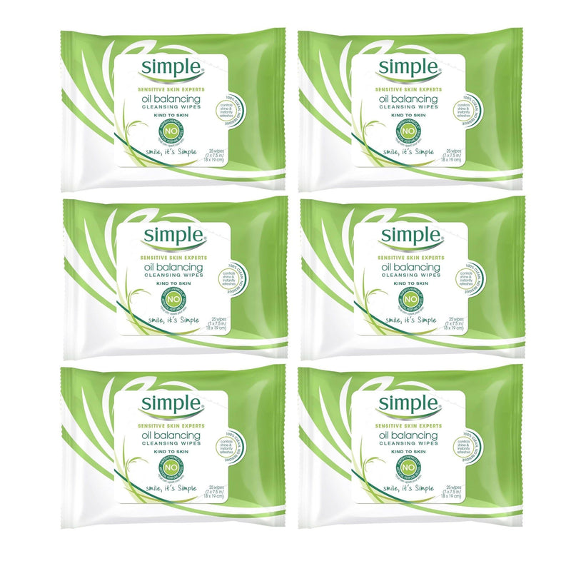 Simple Oil Balancing Cleansing Facial Wipes, 25 Count - First Choice Buying